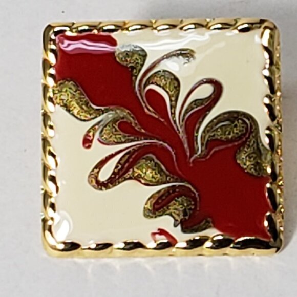 Women's Stunning Gold tone Multi-color Square Stud Earrings - Eye-Catching, RED - Picture 2 of 6